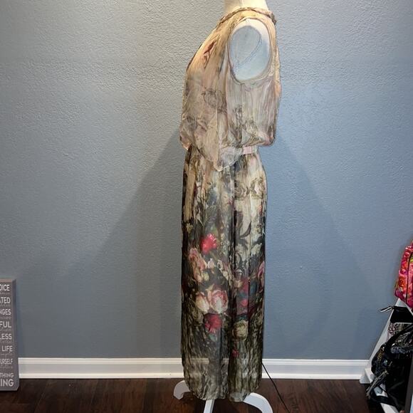 Queen Mulock 100% Silk Floral Boho Midi Flowy Dress - Size L - Picture 7 of 16